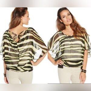 Thalia Sodi Zebra Printed Butterfly Sleeve Chiffon Top